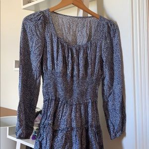 Blue Ruffle Long-Sleeve Dress